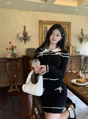Actual shot ~ new autumn and winter knitted sweater suit for women, sweet girly style knitted cardigan hip skirt