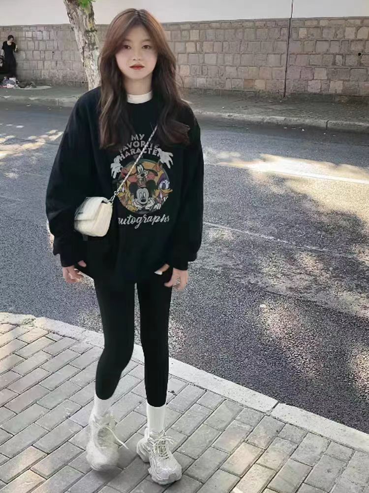 Thin Chinese cotton milk silk plus velvet Chinese cotton silver fox velvet round neck printed sweatshirt for women couple quality