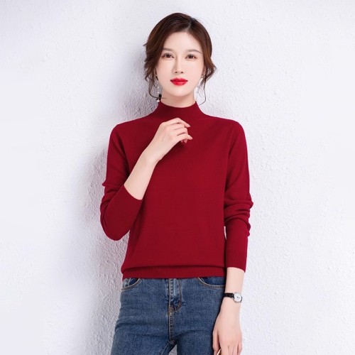 2024 New Early Spring Fashion Simple Half Turtle Collar Knitted Wool Sweater Women's Autumn and Winter Warm Bottoming Women's Sweater