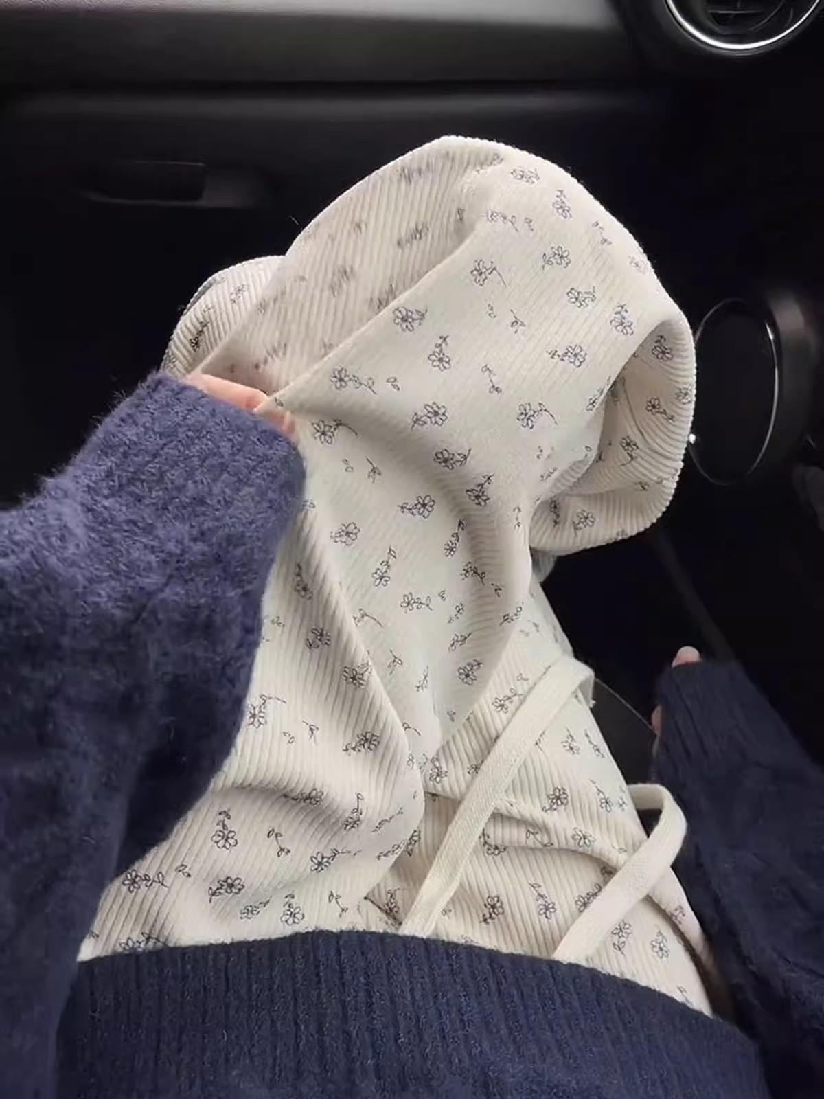 碎花燈芯絨休閒褲女小個子秋冬加絨加厚設計感高腰寬鬆垂感闊腿褲