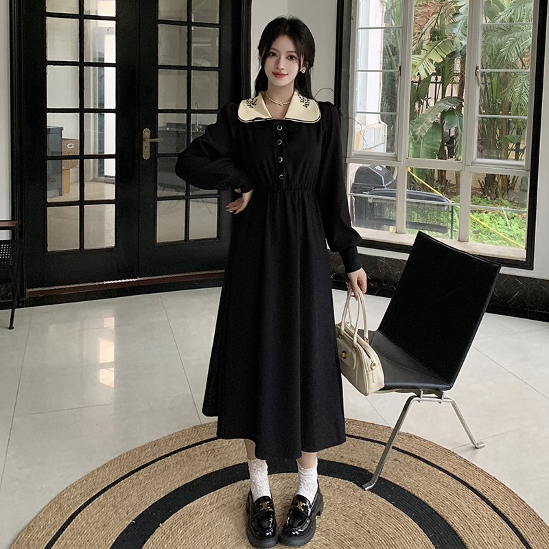 實拍~大碼女裝法式小香風長袖連衣裙女春季2024新款胖MM遮肚長裙