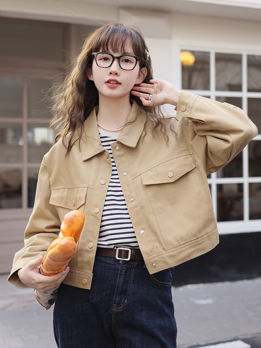 實拍2024春季新款港風顯瘦百搭工裝牛仔外套女牛仔衣上衣