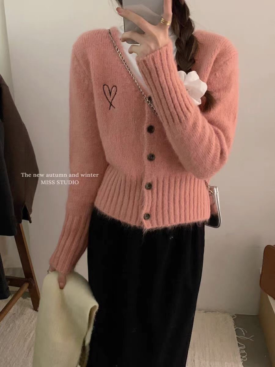 Sweet big lapel long-sleeved sweater for women autumn and winter 2023 new design furry slimming knitted cardigan jacket