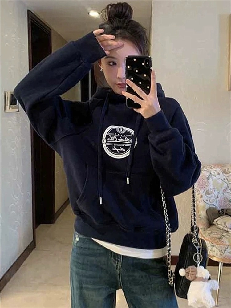 薄款華棉牛奶絲 加絨華棉銀狐絨 印花衛衣女連帽簡約高級感上衣