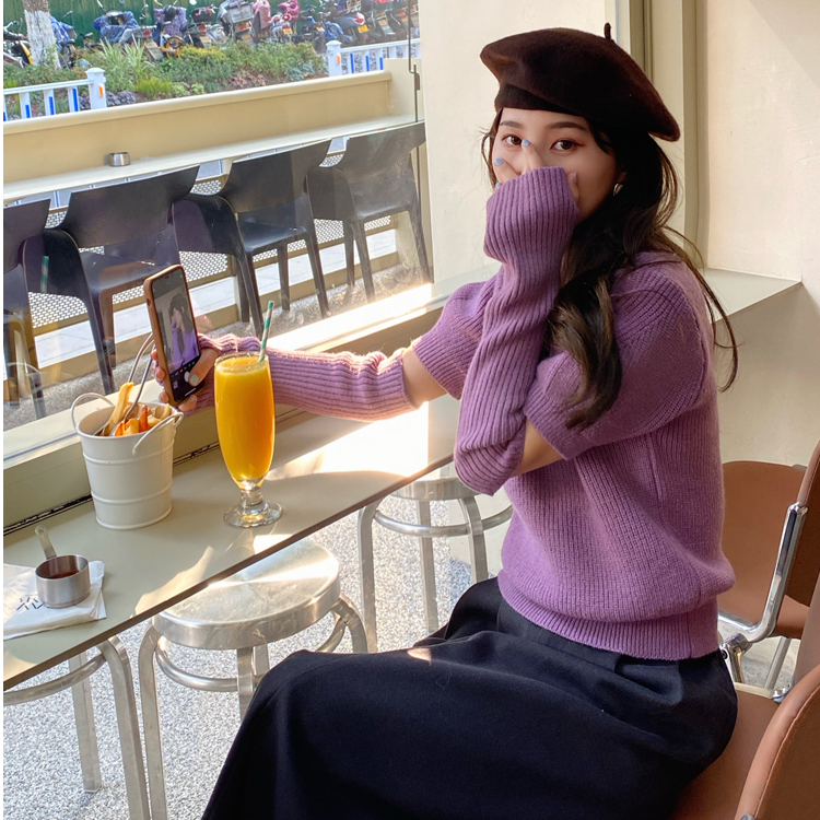2024秋季新款法式甜美設計感小眾泡泡袖毛衣女帶袖套氣質短上衣潮