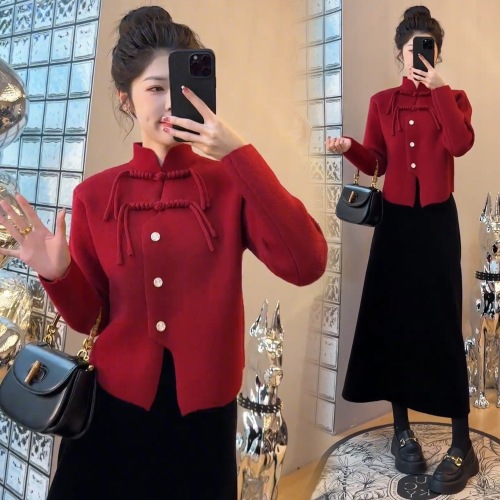 New Chinese style tassel button-down cardigan sweater with western style design  winter new