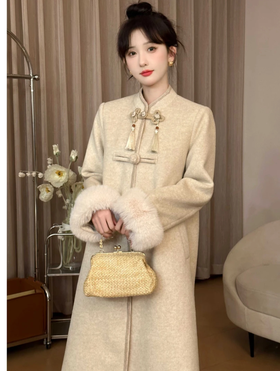 雲容大衣立領盤扣大衣女冬溫婉氣質外套