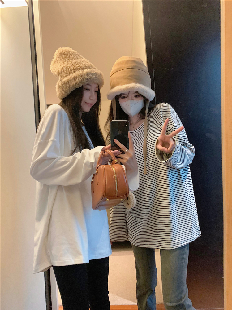 實拍~大碼雙面磨毛糯嘰嘰德絨打底衫女秋冬內搭圓領長袖上衣