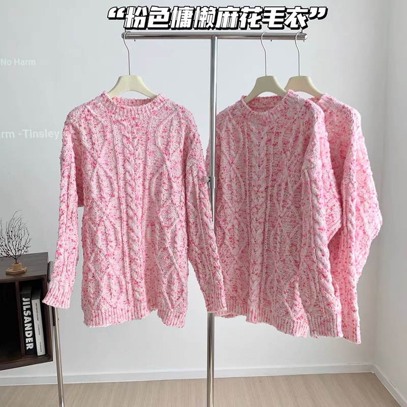 High quality 2024 popping candy~wool knitted twist colorful sweater for women autumn lazy loose top