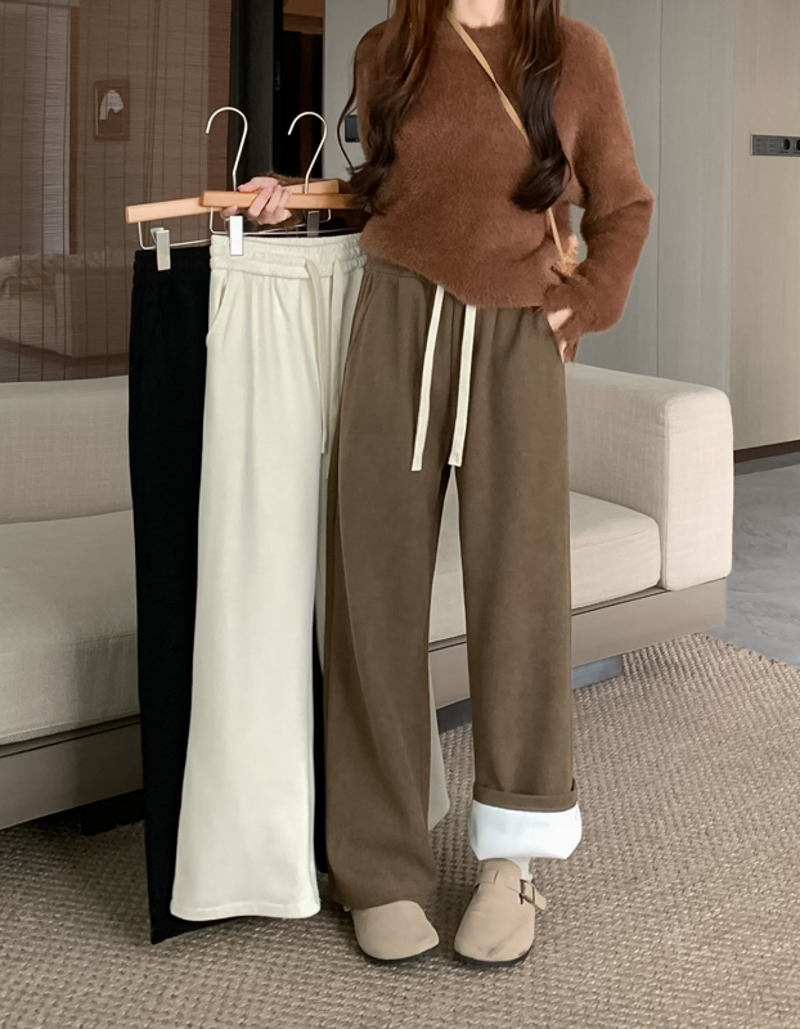 Actual shot of new winter velvet thickened skin-friendly pocket wide-leg pants with drawstring high-waist floor mopping pants