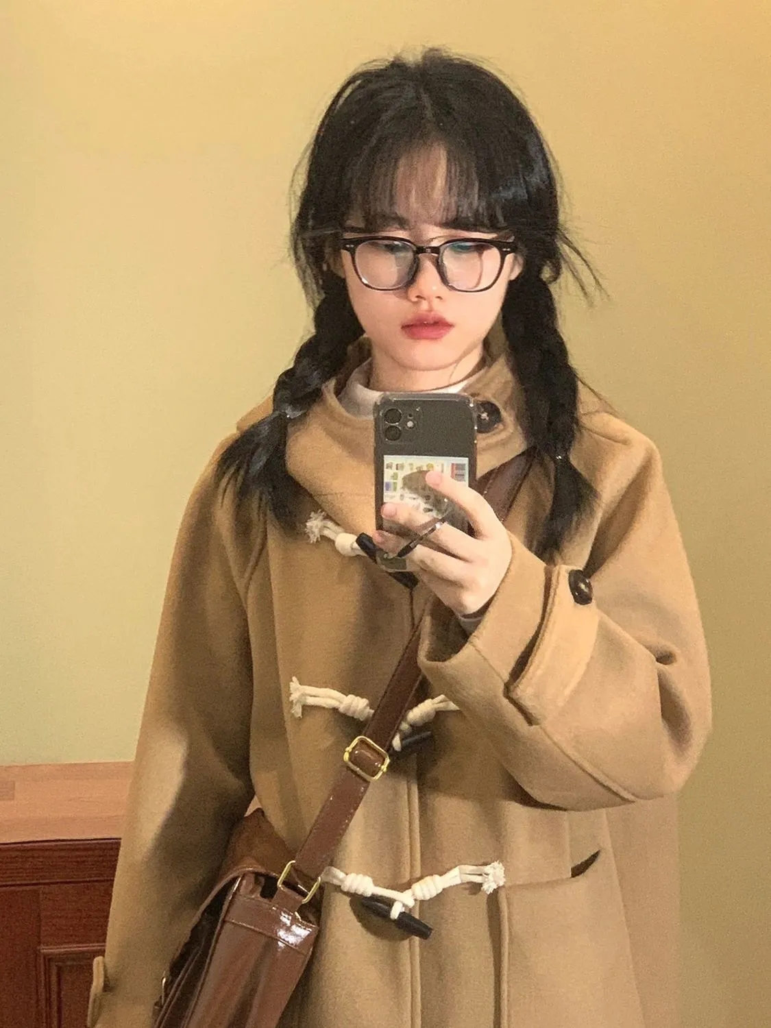 駝色牛角扣毛呢外套女2023秋冬新款小個子韓版時尚設計呢子大衣潮