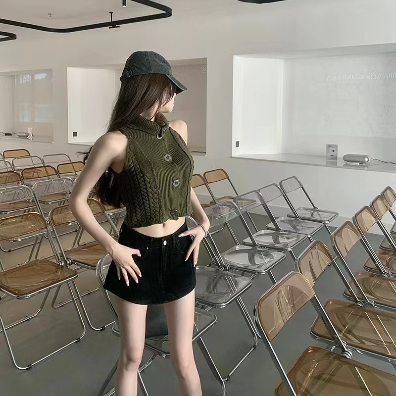 Wuuus 墊底辣妹15%羊毛編織 高領背心女2023新款打底上衣顯瘦