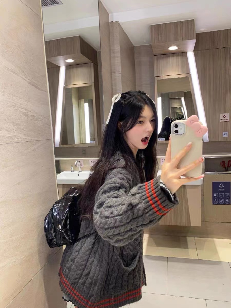 Frequency山雞 原創麻花毛衣針織開衫外套女中長款秋冬加厚百搭女