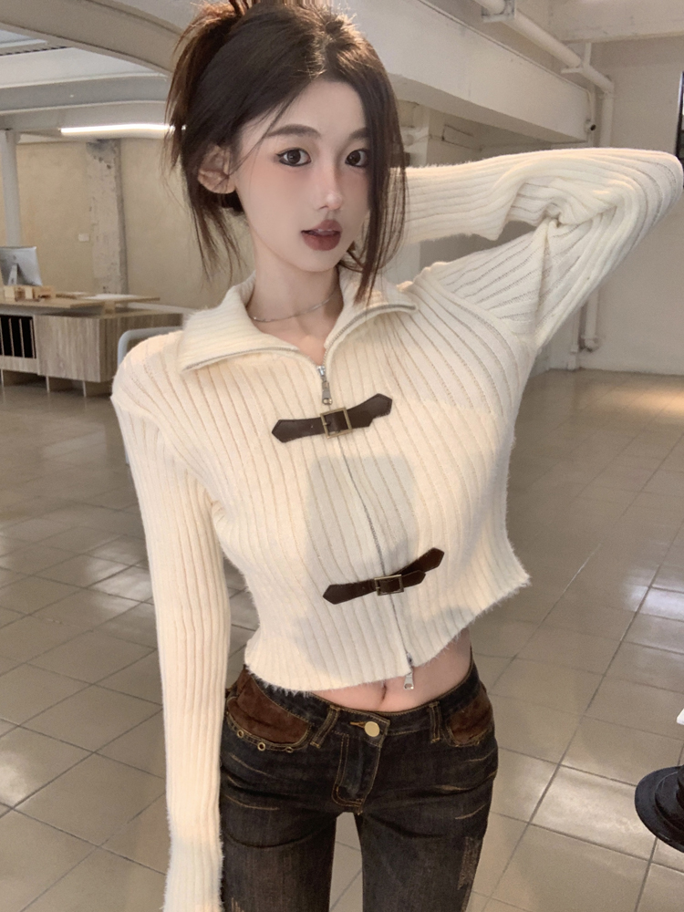 實拍 加厚復古高齡辣妹拼接毛絨顯瘦毛衣外套