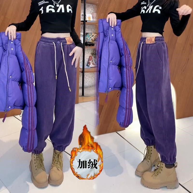 Chenille Velvet Thickened Pants Women's 2023 Autumn and Winter New Versatile Internet Celebrity Casual Harem Women's Pants