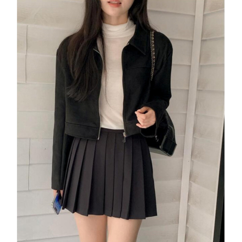 Korean style simple and versatile casual leather velvet jacket for women spring and autumn new style short top design niche jacket