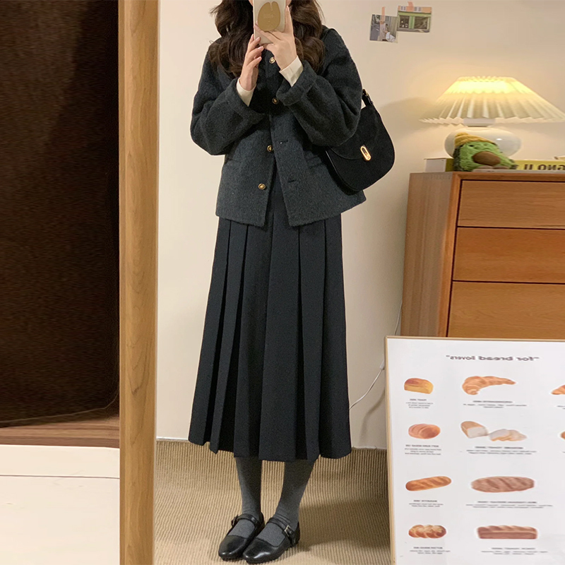 小香學院風連衣裙子2023秋冬季新款女裝小個子長裙兩件套裝高級感
