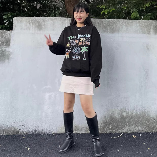 2023新款華棉複合薄款310克/加絨410克 秋冬裝衛衣女印花寬鬆大碼