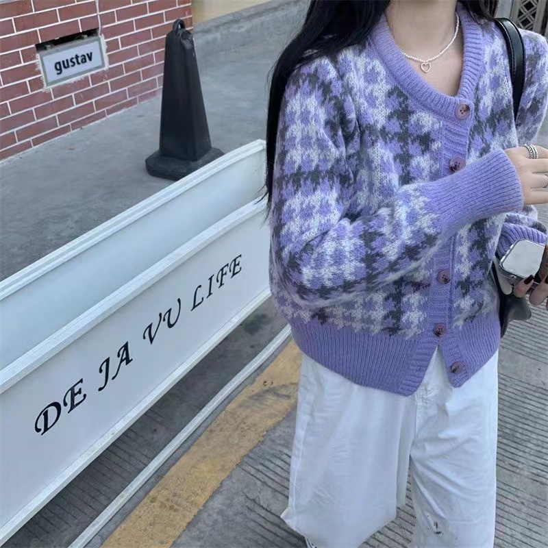 條紋毛衣女秋冬寬鬆開衫慵懶風外穿顯瘦針織毛衫上衣chic早秋外套