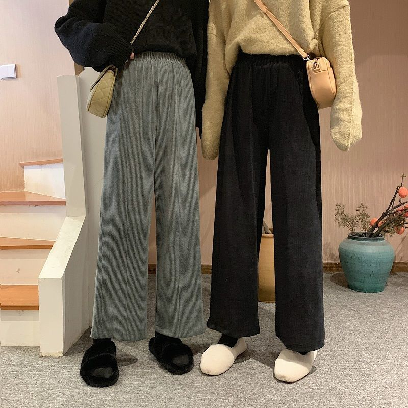燈芯絨闊腿褲女學生秋冬2024新款韓版寬鬆顯瘦百搭休閒直筒九分褲