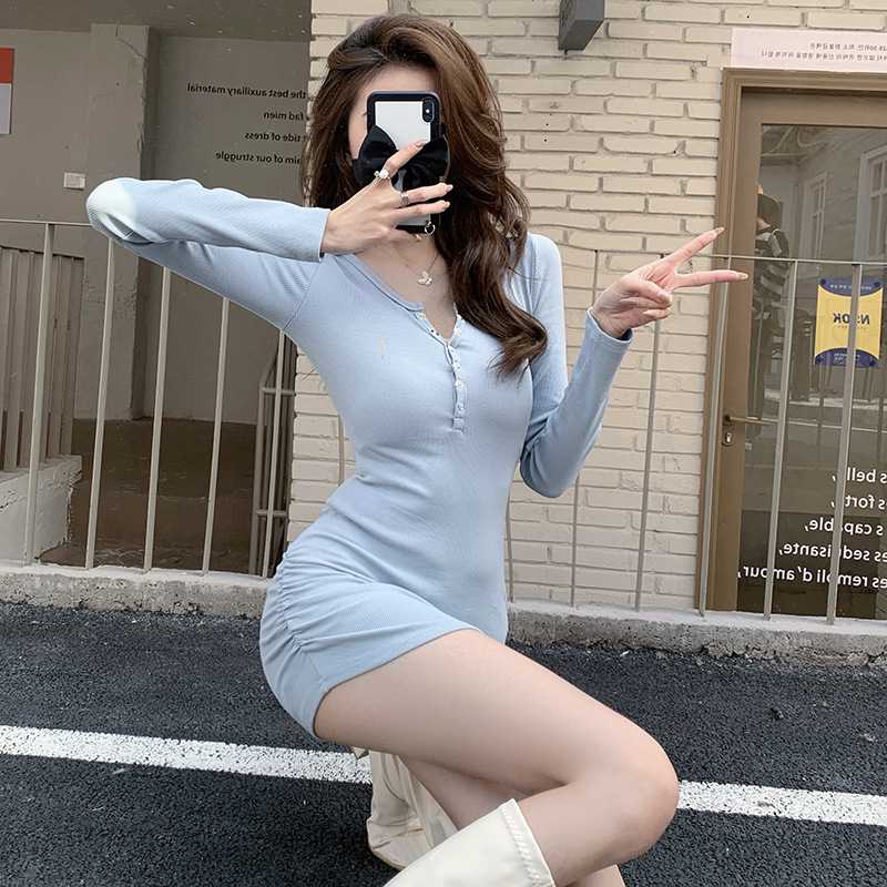 性感辣妹風彈力拉鏈緊身針織連衣裙女包臀瘦腰短小黑裙