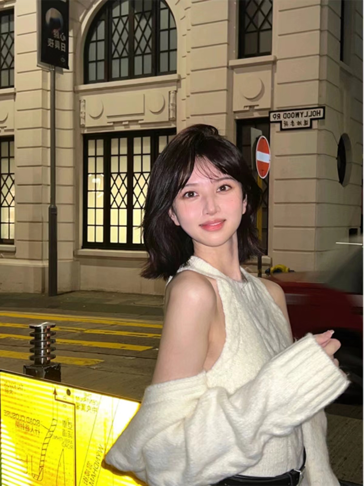 陳小腿~Turn left 復古甜辣妹米色針織絞花修身掛脖設計感長裙ins