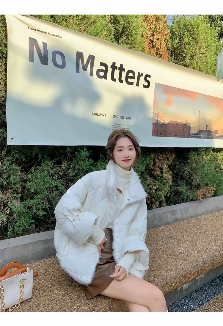 水貂毛拼接小香風羽絨服女小個子2023冬季新款立領白鴨絨保暖外套