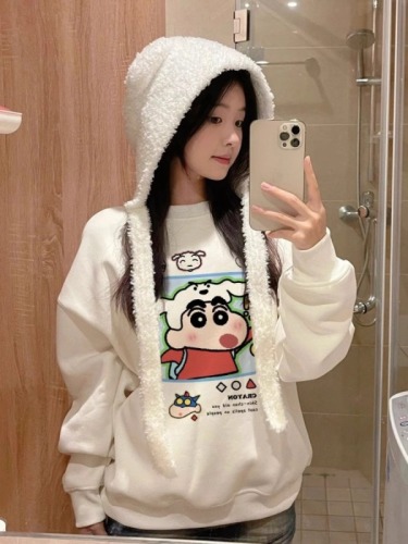  New Chinese Cotton Composite Thin Style 310g/Fleece 410g Autumn and Winter Sweater Women's Printed Loose Large Size