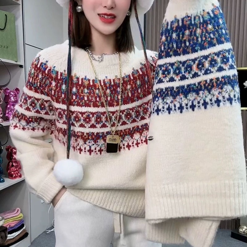 Sweater manufacturer Christmas sweater women's thickened autumn and winter bestie outfit 2023 Japanese style retro lazy style outer wear