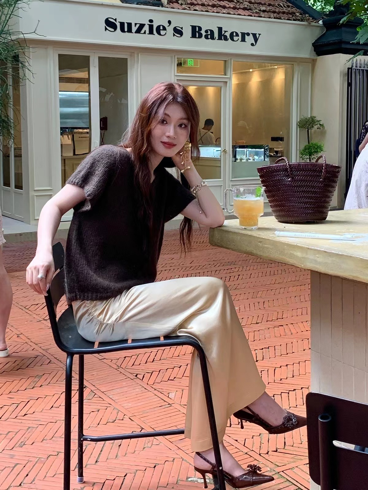SYA溪小西 短袖套頭毛衣女2023年秋季馬海毛圓領寬鬆氣質顯瘦上衣