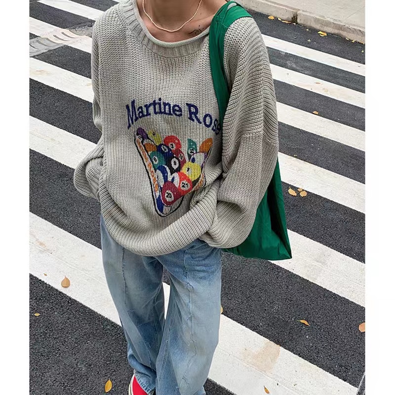High quality 2024 new ins original niche autumn and winter lazy style cute billiard pattern pullover knitting