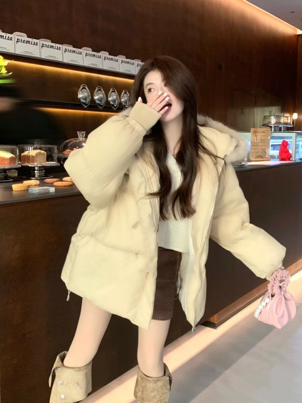 短款羽絨棉服女2023年新款冬季韓系棉衣棉襖小個子加厚大毛領外套