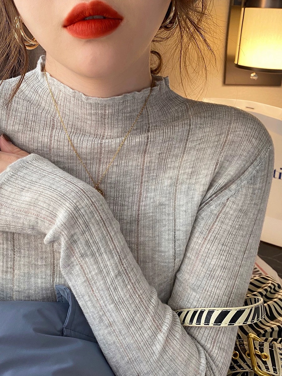 半高領打底衫女春秋款洋氣內搭薄款長袖毛衣修身顯瘦百搭針織上衣