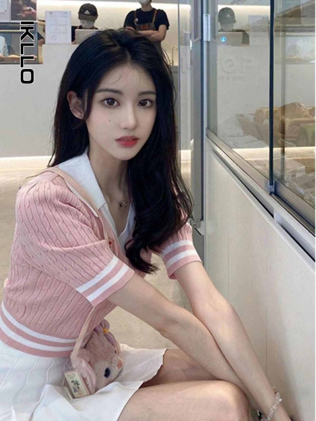 奶系穿搭小個子甜美系上衣高級感超好看粉色針織v領短袖t恤女夏季
