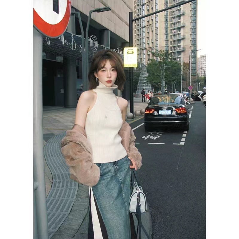 YOZO STUDIO 囍番 小眾高領無袖背心女早春短款辣妹修身打底衫ins