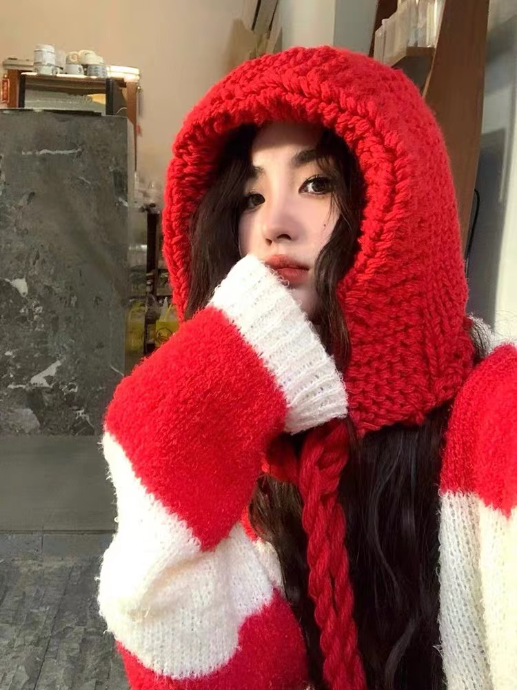 紅色條紋高級感軟糯毛衣女冬季今年流行減齡漂亮洋氣韓式慵懶上衣
