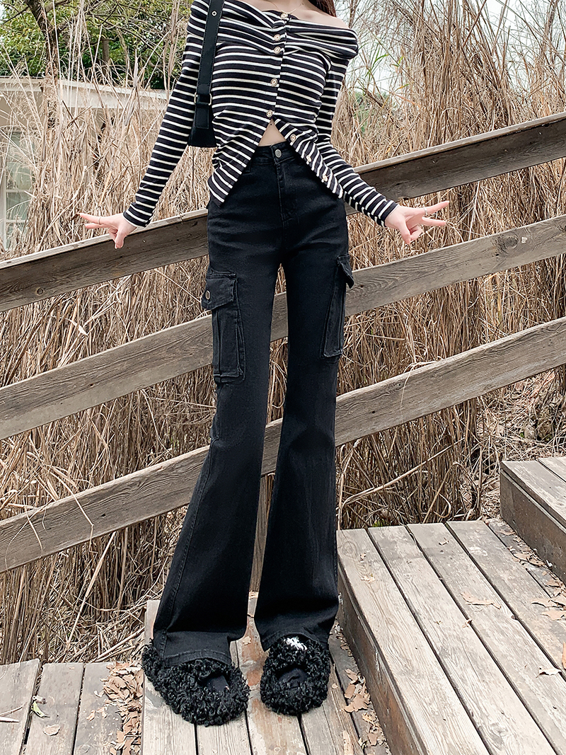 Actual shot ~ American high-waisted bootcut jeans for women in autumn new style retro slim-fitting and drapey overalls
