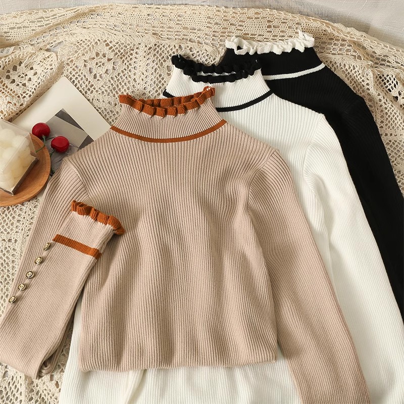 Half turtleneck black bottoming shirt for women in autumn and winter, high-end knitted sweater design, slim fit sweater top