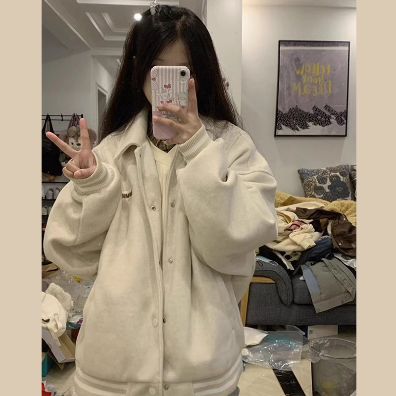 American retro baseball uniform jacket for women spring and autumn 2023 new niche design loose casual jacket top