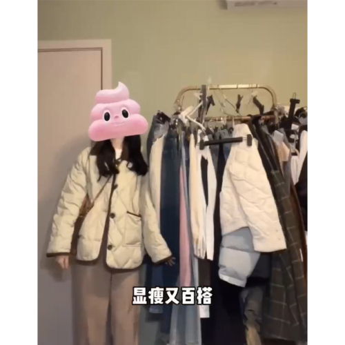 夹棉含内里羽绒服女撞色翻领菱格面包服外套女