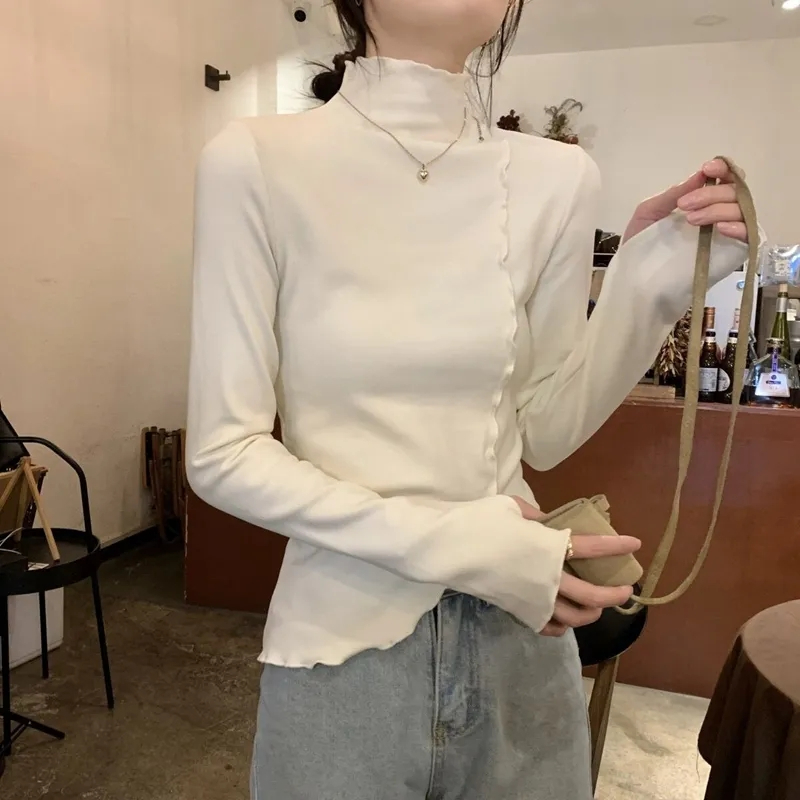 有氨德絨　高領打底衫女2023新款早春內搭修身長袖t恤上衣春秋