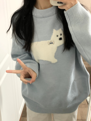 Sheep wool 2024 autumn and winter new style sweet niche cartoon versatile puppy soft and waxy sweater for women