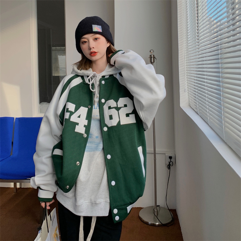 6535 cotton loose college badge embroidered cardigan thickened jacket female college sweet girl jacket