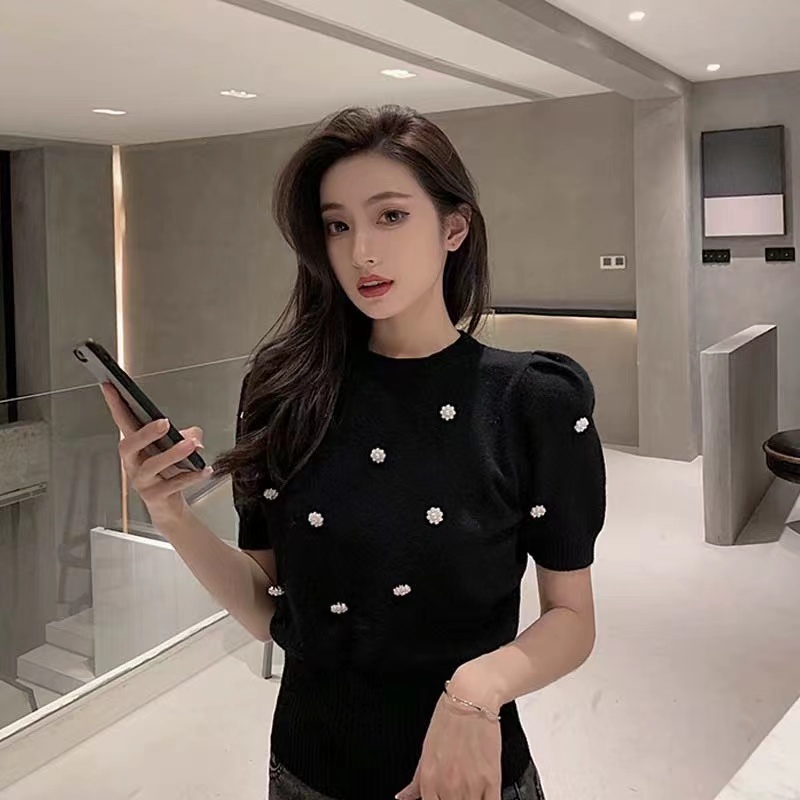 短袖T恤ins潮女夏天針織打底衫設計感小眾短款上衣服洋氣卡腰小衫
