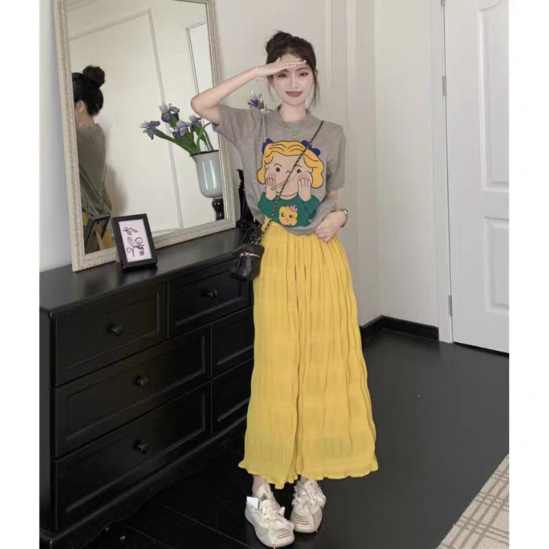 Cartoon printed knitted short-sleeved T-shirt for women summer 2023 new loose slimming short half turtleneck bottoming top