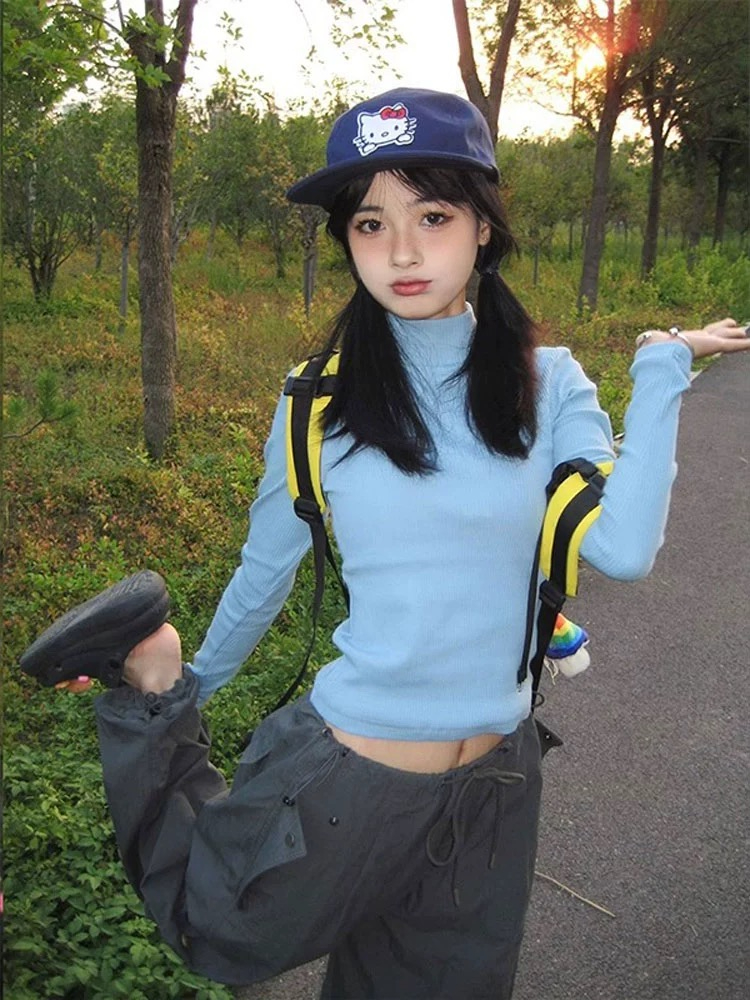 德絨半高領打底衫女2023新款秋冬內搭修身緊身小個子短款長袖上衣