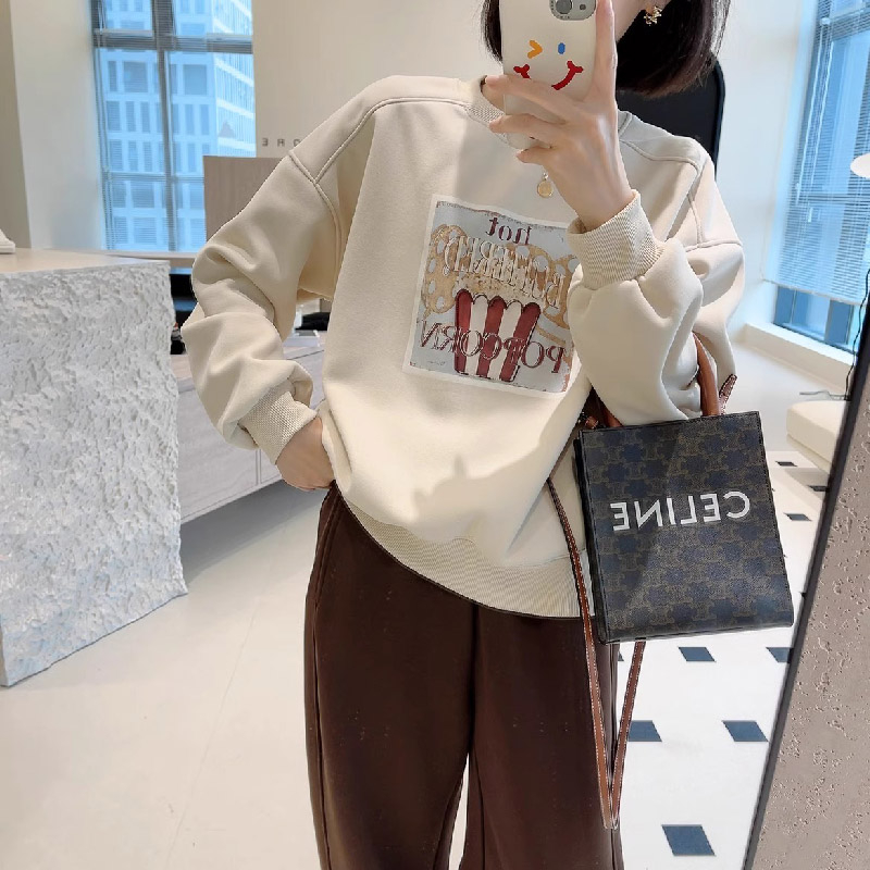 原版做工油畫衛衣加絨印花衛衣女2023年秋冬新款套頭時尚上衣潮