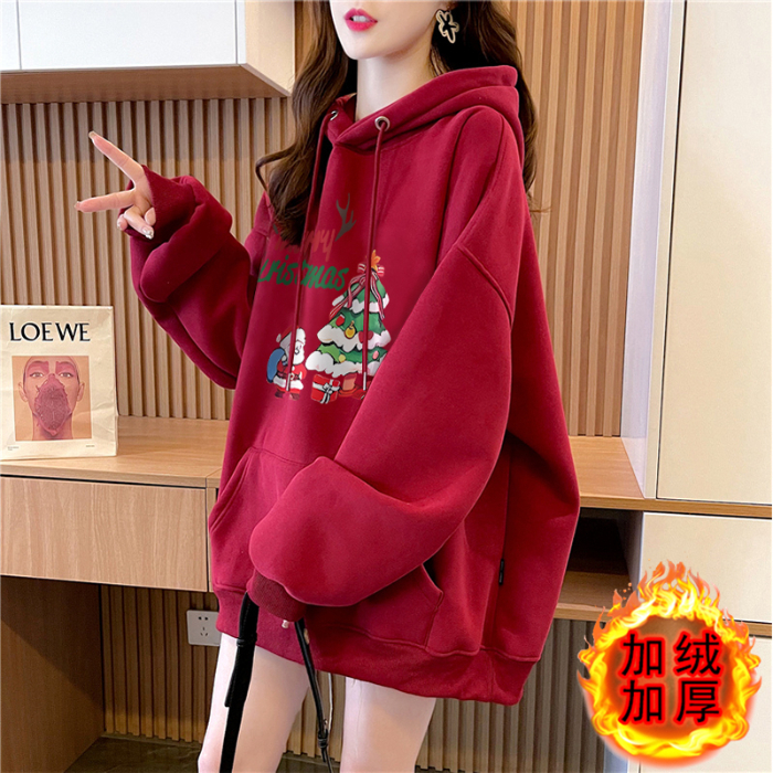 純棉華棉食毛330剋薄/420克加絨本命年新年過年紅色衣服秋冬衛衣