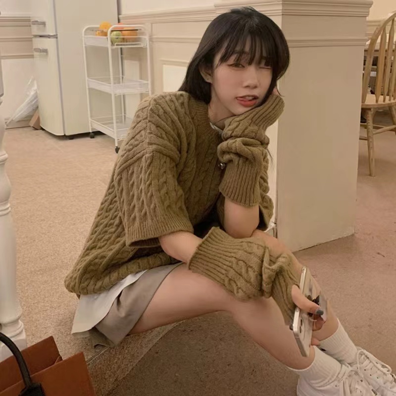袖套毛衣女復古小眾麻花條紋長款寬鬆設計感可拆卸別致上衣新款春