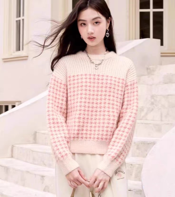香影毛衣女套頭2023秋冬季新款時尚千鳥格漸變設計感小眾慵懶上衣